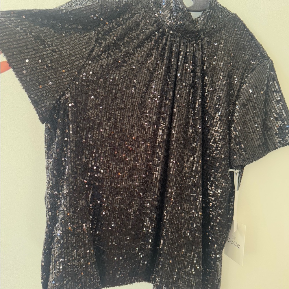 CeCe Black Sequin Blouse - Picture 7 of 10